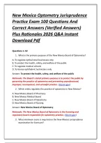 New Mexico Optometry Jurisprudence Practice Exam 100 Questions And Correct Answers &lpar;Verified Answers&rpar; Plus Rationales 2026 Q&A Instant Download Pdf