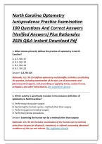 North Carolina Optometry Jurisprudence Practice Examination 100 Questions And Correct Answers &lpar;Verified Answers&rpar; Plus Rationales 2026 Q&A Instant Download Pdf