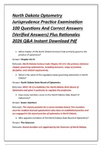 North Dakota Optometry Jurisprudence Practice Examination 100 Questions And Correct Answers &lpar;Verified Answers&rpar; Plus Rationales 2026 Q&A Instant Download Pdf
