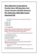 Ohio Optometry Jurisprudence Practice Exam 100 Questions And Correct Answers &lpar;Verified Answers&rpar; Plus Rationales 2026 Q&A Instant Download Pdf