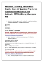 Oklahoma Optometry Jurisprudence Practice Exam 100 Questions And Correct Answers &lpar;Verified Answers&rpar; Plus Rationales 2026 Q&A Instant Download Pdf