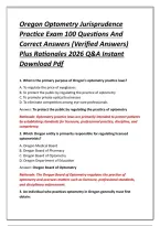 Oregon Optometry Jurisprudence Practice Exam 100 Questions And Correct Answers &lpar;Verified Answers&rpar; Plus Rationales 2026 Q&A Instant Download Pdf