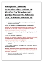 Pennsylvania Optometry Jurisprudence Practice Exam 100 Questions And Correct Answers &lpar;Verified Answers&rpar; Plus Rationales 2026 Q&A Instant Download Pdf