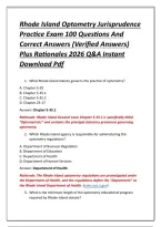 Rhode Island Optometry Jurisprudence Practice Exam 100 Questions And Correct Answers &lpar;Verified Answers&rpar; Plus Rationales 2026 Q&A Instant Download Pdf