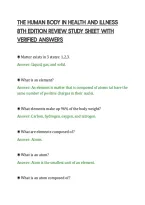 THE HUMAN BODY IN HEALTH AND ILLNESS&NewLine;8TH EDITION REVIEW STUDY SHEET WITH&NewLine;VERIFIED ANSWERS