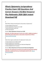 Illinois Optometry Jurisprudence Practice Exam 100 Questions And Correct Answers &lpar;Verified Answers&rpar; Plus Rationales 2026 Q&A Instant Download Pdf