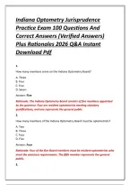Indiana Optometry Jurisprudence Practice Exam 100 Questions And Correct Answers &lpar;Verified Answers&rpar; Plus Rationales 2026 Q&A Instant Download Pdf