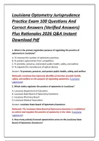 Louisiana Optometry Jurisprudence Practice Exam 100 Questions And Correct Answers &lpar;Verified Answers&rpar; Plus Rationales 2026 Q&A Instant Download Pdf