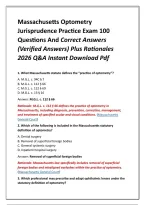 Massachusetts Optometry Jurisprudence Practice Exam 100 Questions And Correct Answers &lpar;Verified Answers&rpar; Plus Rationales 2026 Q&A Instant Download Pdf