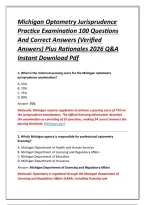 Michigan Optometry Jurisprudence Practice Examination 100 Questions And Correct Answers &lpar;Verified Answers&rpar; Plus Rationales 2026 Q&A Instant Download Pdf