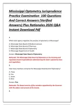 Mississippi Optometry Jurisprudence Practice Examination 100 Questions And Correct Answers &lpar;Verified Answers&rpar; Plus Rationales 2026 Q&A Instant Download Pdf