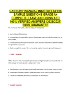 CANNON FINANCIAL INSTITUTE CFIRS &NewLine;SAMPLE QUESTIONS GRADE A&plus; &NewLine;COMPLETE EXAM QUESTIONS AND &NewLine;100&percnt; VERIFIED ANSWERS &lpar;2026&sol;2027&rpar; &NewLine;PASS GUARANTEE 