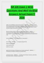 NR 326 Exam 1 With&NewLine;Questions And Well Verified&NewLine;Answers Actual Exam&excl;&excl;&excl;&NewLine;2026