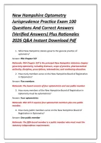 New Hampshire Optometry Jurisprudence Practice Exam 100 Questions And Correct Answers &lpar;Verified Answers&rpar; Plus Rationales 2026 Q&A Instant Download Pdf
