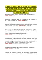 CANNON 1 - EXAM QUESTIONS GRADE &NewLine;A&plus; COMPLETE EXAM QUESTIONS AND &NewLine;100&percnt; VERIFIED ANSWERS &lpar;2026&sol;2027&rpar; &NewLine;PASS GUARANTEE 