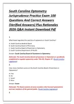 South Carolina Optometry Jurisprudence Practice Exam 100 Questions And Correct Answers &lpar;Verified Answers&rpar; Plus Rationales 2026 Q&A Instant Download Pdf