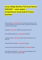 Jersey College Nutrition Final Exam Review &NewLine;2026&sol;2027 &ndash; Latest Update &vert; &NewLine;Comprehensive Study Guide & Practice Questions &NewLine;