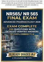 Nr565&sol; Nr 565 Final Exam Advanced Pharmacology 2026&NewLine;Exam Complete 220 Questions With Detailed Verified&NewLine;Answers &lpar;100&percnt; Correct&rpar; &sol;Already Graded A&plus;&NewLine;Chamberlain