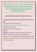 NSG 555 Quiz 1 &lpar;V1&rpar; &vert; Nurse Practitioners &NewLine;in Primary Care II &vert; 2026&sol;2027 Practice &NewLine;Test &vert; 100 Questions with Answers & &NewLine;Detailed Rationales 