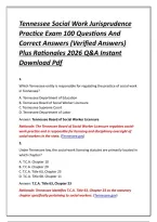 Tennessee Social Work Jurisprudence Practice Exam 100 Questions And Correct Answers &lpar;Verified Answers&rpar; Plus Rationales 2026 Q&A Instant Download Pdf