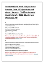 Vermont Social Work Jurisprudence Practice Exam 100 Questions And Correct Answers &lpar;Verified Answers&rpar; Plus Rationales 2026 Q&A Instant Download Pdf