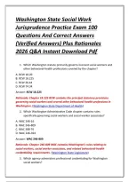 Washington State Social Work Jurisprudence Practice Exam 100 Questions And Correct Answers &lpar;Verified Answers&rpar; Plus Rationales 2026 Q&A Instant Download Pdf