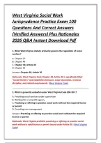 West Virginia Social Work Jurisprudence Practice Exam 100 Questions And Correct Answers &lpar;Verified Answers&rpar; Plus Rationales 2026 Q&A Instant Download Pdf
