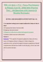 NSG 555 Quiz 1 &lpar;V4&rpar; &vert; Nurse Practitioners &NewLine;in Primary Care II &vert; 2026&sol;2027 Practice &NewLine;Test &vert; 100 Questions with Answers & &NewLine;Detailed Rationales 