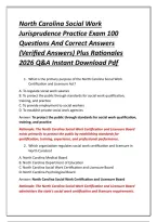 North Carolina Social Work Jurisprudence Practice Exam 100 Questions And Correct Answers &lpar;Verified Answers&rpar; Plus Rationales 2026 Q&A Instant Download Pdf