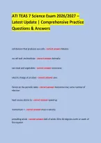 ATI TEAS 7 Science Exam 2026&sol;2027 &ndash; Latest Update &vert; Comprehensive Practice Questions & Answers &NewLine;  &NewLine;