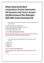 Rhode Island Social Work Jurisprudence Practice Examination 100 Questions And Correct Answers &lpar;Verified Answers&rpar; Plus Rationales 2026 Q&A Instant Download Pdf