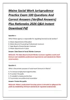 Maine Social Work Jurisprudence Practice Exam 100 Questions And Correct Answers &lpar;Verified Answers&rpar; Plus Rationales 2026 Q&A Instant Download Pdf