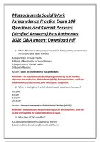 Massachusetts Social Work Jurisprudence Practice Exam 100 Questions And Correct Answers &lpar;Verified Answers&rpar; Plus Rationales 2026 Q&A Instant Download Pdf