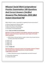 Missouri Social Work Jurisprudence Practice Examination 100 Questions And Correct Answers &lpar;Verified Answers&rpar; Plus Rationales 2026 Q&A Instant Download Pdf