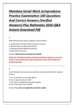 Montana Social Work Jurisprudence Practice Examination 100 Questions And Correct Answers &lpar;Verified Answers&rpar; Plus Rationales 2026 Q&A Instant Download Pdf