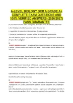 A-Level Biology Ocr A Grade A&plus; &NewLine;Complete Exam Questions And &NewLine;100&percnt; Verified Answers &lpar;2026&sol;2027&rpar; &NewLine;Pass Guarantee 