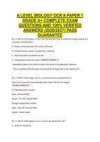 A Level Biology Ocr A Paper 1 &NewLine;Grade A&plus; Complete Exam &NewLine;Questions And 100&percnt; Verified &NewLine;Answers &lpar;2026&sol;2027&rpar; Pass &NewLine;Guarantee 
