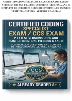 Certified Coding Specialist Exam &sol;Ccs Exam 2 Latest&NewLine;Versions 2026 And Practice Questions &lpar;Version A And B&rpar;&NewLine;Complete 200 Questions And Correct Detailed Answers&NewLine;&lpar;Verified Answers&rpar; &vert;Already Graded A&plus;