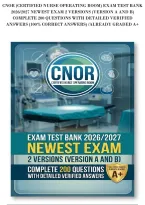 Cnor &lpar;Certified Nurse Operating Room&rpar; Exam Test Bank&NewLine;2026&sol;2027 Newest Exam 2 Versions &lpar;Version A And B&rpar;&NewLine;Complete 200 Questions With Detailed Verified&NewLine;Answers &lpar;100&percnt; Correct Answers&rpar; &sol;Already Graded A&plus;