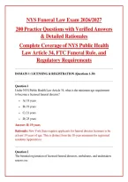 NYS Funeral Law Exam 2026&sol;2027&colon; 200 Practice Questions with Verified Answers & Detailed Rationales &ndash; Complete Coverage of NYS Public Health Law Article 34&comma; FTC Funeral Rule&comma; and Regulatory Requirements