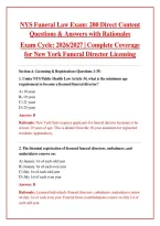 NYS Funeral Law Exam&colon; 200 Direct Content Questions & Answers with Rationales &ndash; Exam Cycle 2026&sol;2027 &vert; Complete Coverage for New York Funeral Director Licensing