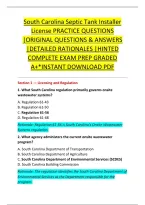 South Carolina Septic Tank Installer &NewLine;License Practice Questions &NewLine;&vert;Original Questions & Answers &NewLine;&vert;Detailed Rationales &vert;Hinted &NewLine;Complete Exam Prep Graded &NewLine;A&plus;&ast;Instant Download Pdf 