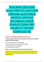 Texas Water Well Driller &NewLine;License Practice Questions &NewLine;&vert;Original Questions & &NewLine;Answers &vert;Detailed &NewLine;Rationales &vert;Hinted &NewLine;Complete Exam Prep &NewLine;Graded A&plus;&ast;Instant &NewLine;Download Pdf 