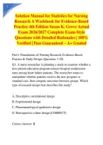 Solution Manual for Statistics for Nursing Research A Workbook for Evidence-Based Practice 4th Edition Susan K&period; Grove Actual Exam 2026&sol;2027 Complete Exam-Style Questions with Detailed Rationales &vert; 100&percnt; Verified &vert; Pass Guaranteed &ndash; A&plus; Graded
