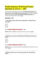 BUNDLE For    Florida Insurance 20-44 Exam Practice Questions & Answers