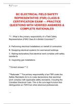 Bc Electrical Field Safety &NewLine;Representative &lpar;Fsr&rpar; Class B &NewLine;Certification Exam &mdash; Practice &NewLine;Questions With Verified Answers & &NewLine;Complete Rationales 