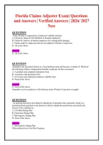 Florida Claims Adjuster Exam Questions & Answers 2026&sol;2027