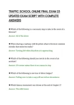 Traffic School Online Final Exam 25&NewLine;Updated Exam Script With Complete&NewLine;Answers&NewLine;