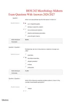 BIOS 242 Microbiology Midterm Exam Questions With Answers 2026&sol;2027