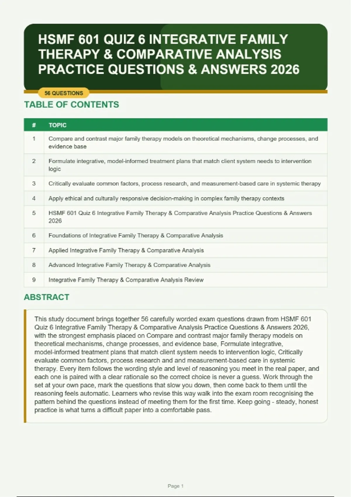 Hsmf 601 Integrative Family Therapy & Comparative Analysis Practice ...